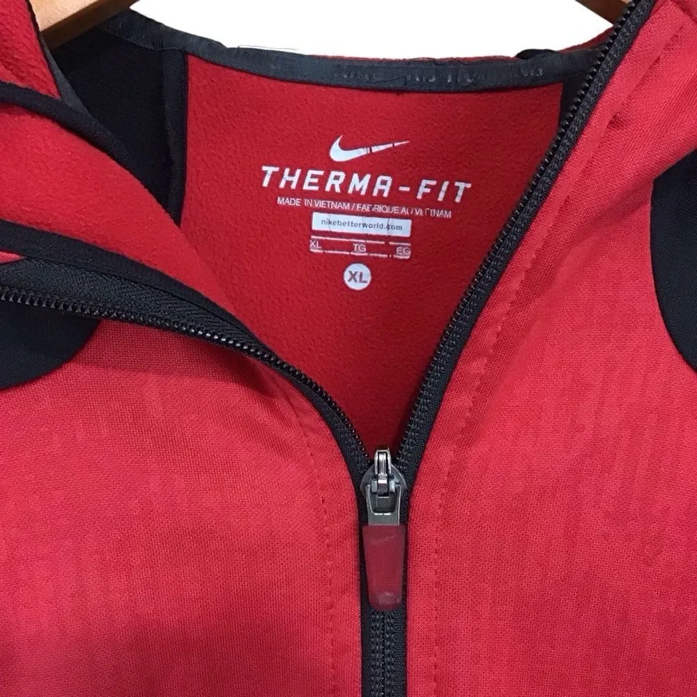 Nike Therma-Fit Jacket Boys XL‎ Red Black Hooded Full Zip